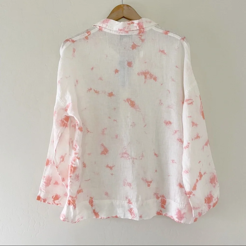Rachel Zoe Tie Dye 100% Linen Top Pink - Picture 8 of 10
